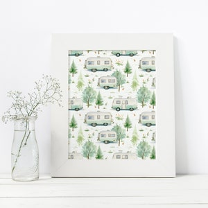 Seamless Camping Pattern With Camper Seamless Pattern, Vintage Camper ...