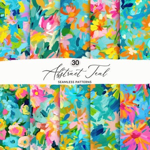 30 Painted Abstract Floral Pattern Set, Seamless Painted Floral ...