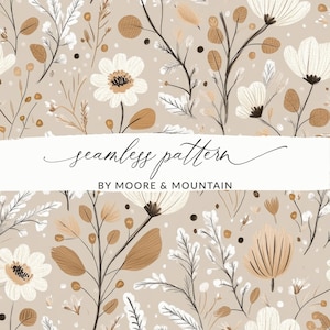 Patrón floral bohemio de invierno sin costuras Patrón floral suave Fondo de flores boho neutro PNG Fondo sin costuras Impresión de moda