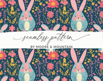 Cute Rabbit Seamless Spring Animals Background Pattern Bunny Repeating File Cute Easter Bunny Wallpaper Digital Paper PNG