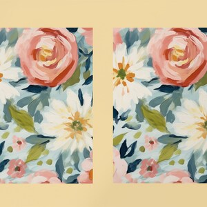May include: A seamless pattern featuring a floral design with pink, white, and green flowers on a light blue background.
