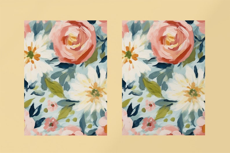 May include: A seamless pattern featuring a floral design with pink, white, and green flowers on a light blue background.