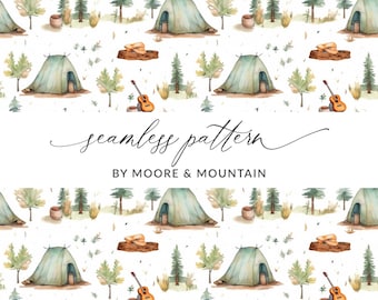 Camping Seamless Background Pattern Camping, Tent Camping Digital Paper, Camping Background Pattern, Tent Camping Pattern, Cute Summer Camp