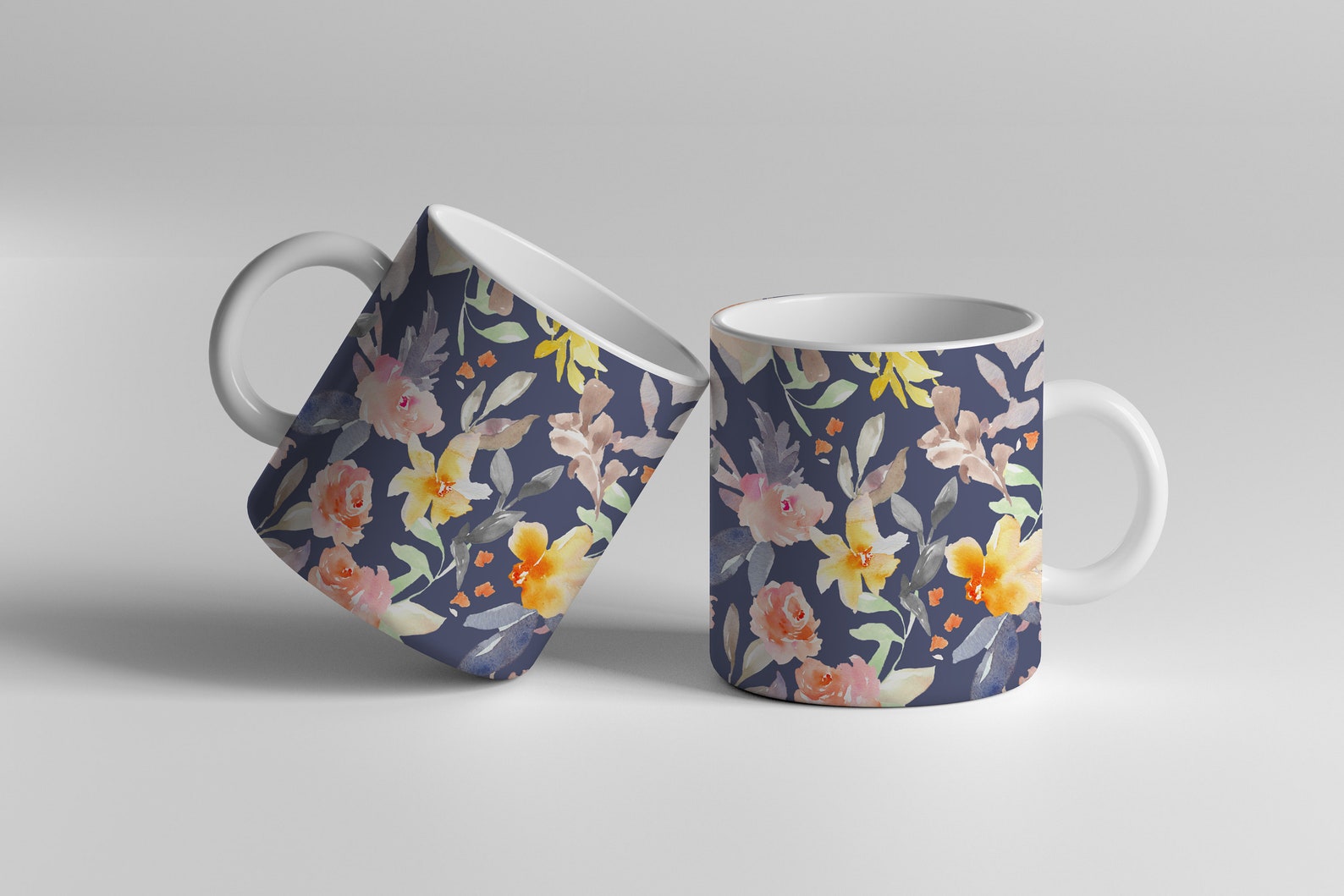 Navy Blue Watercolor Floral Seamless Pattern, Seamless Hand Painted ...