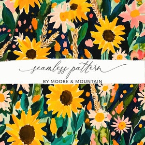 Patrón floral acrílico sin costuras con girasoles de otoño, fondo de pintura de girasol empastado, patrón de girasol repetido, uso comercial PNG