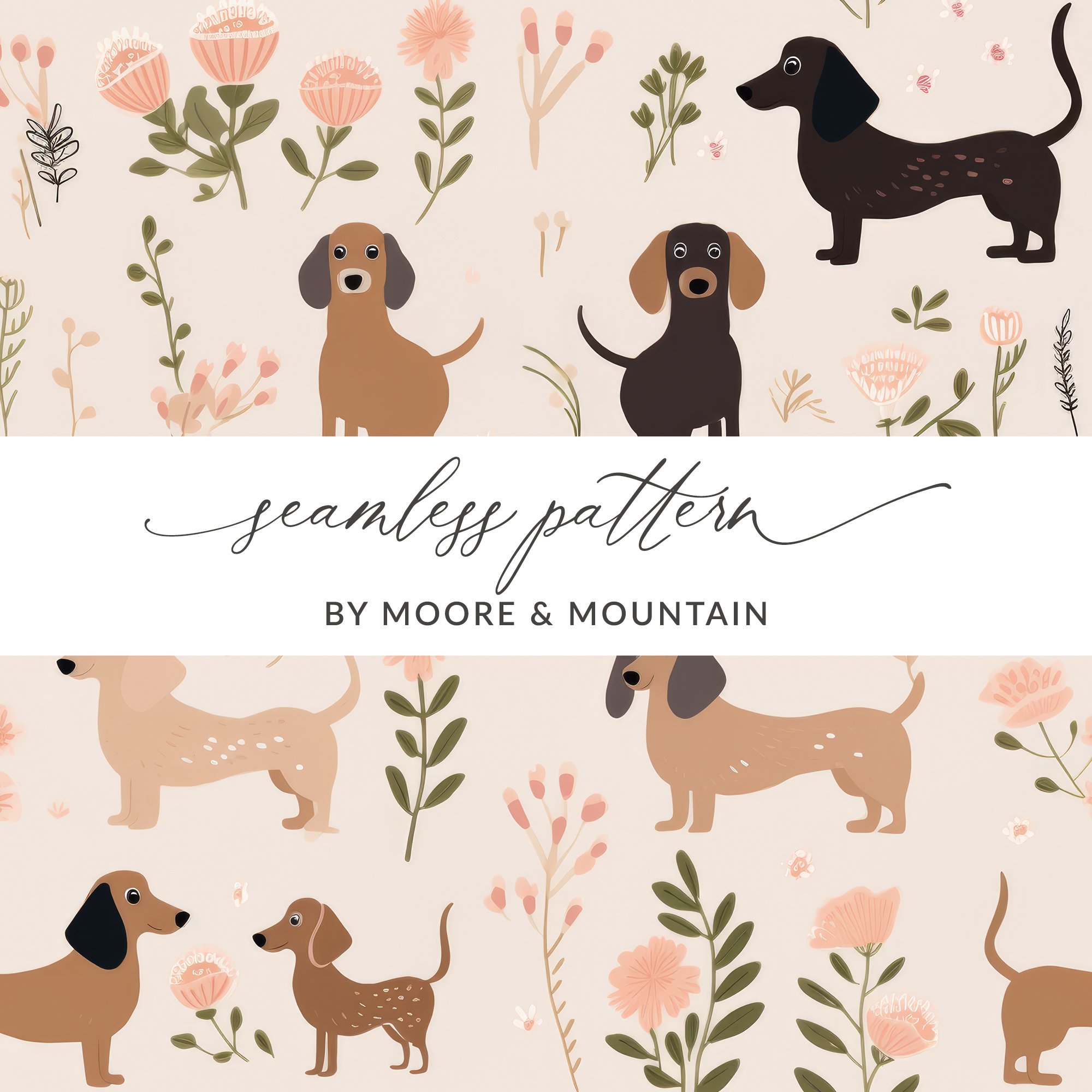 Pink Weenie Dogs Seamless Pattern Background, Cute Weenie Dogs Background, Repeating Dachshund Background Pattern Seamless