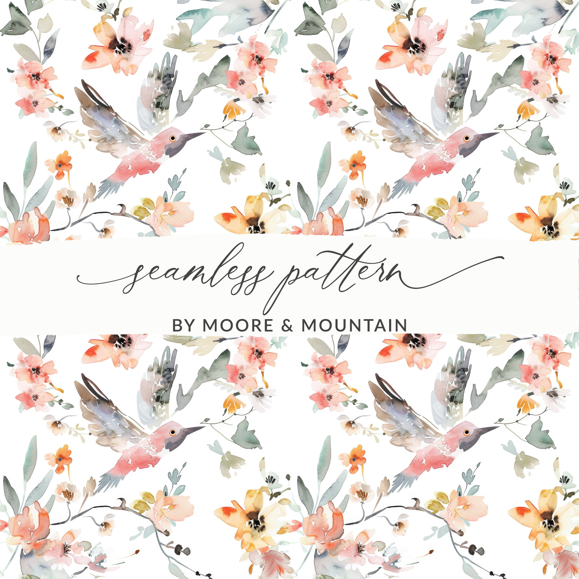 水彩画のハチドリの背景パターン、シームレスなハチドリのデジタルペーパー、花と印刷可能なハチドリのPNG - Etsy 日本, image size:2000x2000