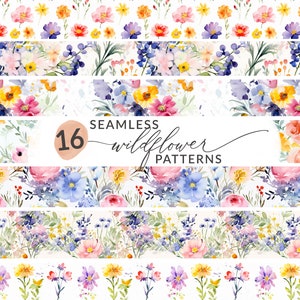 Watercolor Seamless Wildflower Background, Painted Wildflower Pattern, Spring Wildflower Design Patterns, INSTANT DOWNLOAD