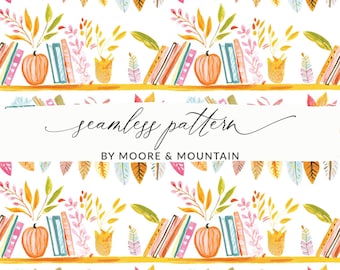 Herbst Bücherregal Nahtlose Herbst Bücher Hintergrund Nahtlose Papier Herbst Booklover Hintergrund für Leser Back To School