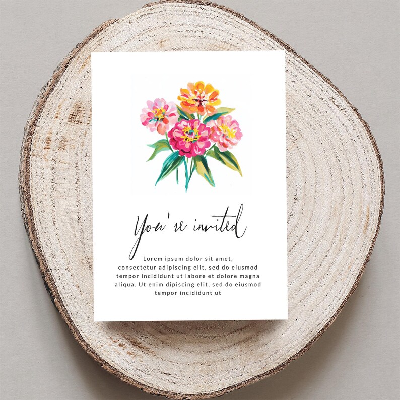 Watercolor Pink Orange Zinnia Flowers, Floral Invitation Art, You're Invited Card, Digital Download, Printable Bouquet Graphic
watercolor