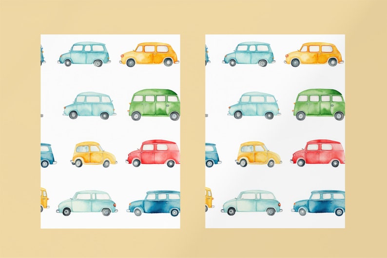 Colorful Cars Repeating Background Pattern for Textile Design Boys Cars Pattern, Watercolor Cars Background, Vintage Car Pattern Handpainted image 7