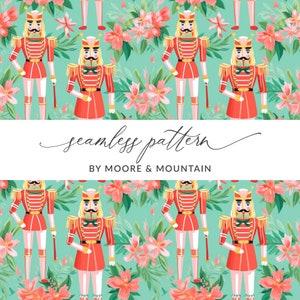 Christmas Seamless Nutcracker Pattern, Watercolor Nutcracker Digital Paper, Seamless Nutcracker File, Christmas Nutcracker Preppy Christmas
