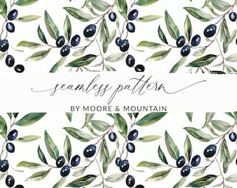 Olive Branch Background Seamless Watercolor Olive Branch Black Olives Seamless Background Digital Paper PNG Sage Green Branch