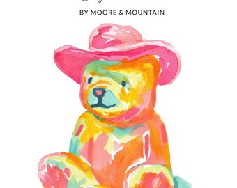 Oso vaquero de acuarela SVG, PNG, descarga digital, arte de oso de peluche del oeste, clip art para decoración de guardería, archivo instantáneo, gráfico de oso lindo, sombrero rosa