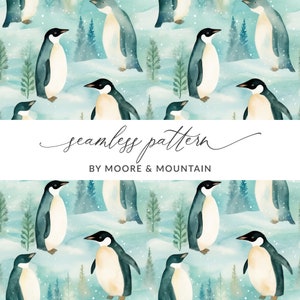 Patrón de pingüino de acuarela azul Patrón de acuarela de pingüino sin costuras, fondo sin costuras de pingüinos pintados, fondo de pingüinos digitales