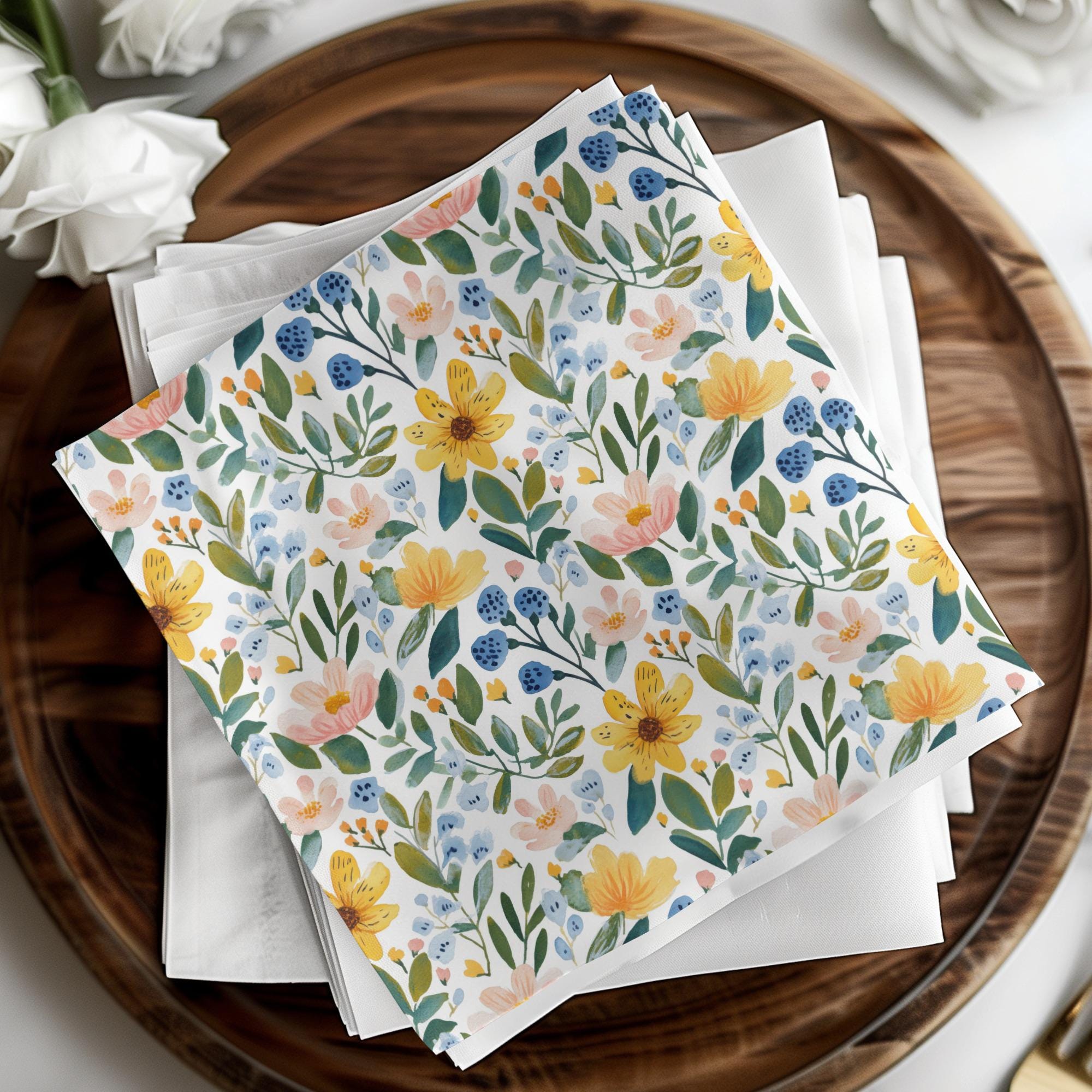 Seamless Cute Spring Floral Watercolor Pattern Blue and Yellow ...