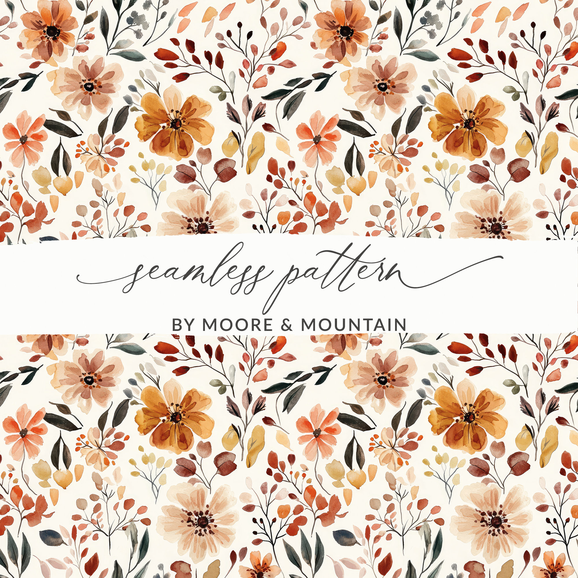Fall Cottagecore Flower Field Pattern, Repeating Wallpaper Fall Meadow Seamless Background Sublimation Design Commercial Use