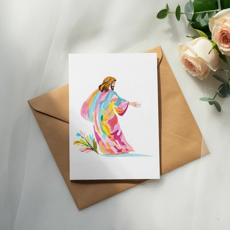 Colorful Jesus Art Print, Inspirational Christian Wall Decor, Religious Artwork, Unique Faith Gift, Pastel Jesus Painting, Watercolor, 8x10