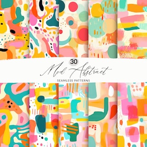 30 patrones de formas abstractas modernas, patrones geométricos mod de moda, patrones de fondo mod sin costuras, patrones de fondo posmodernos abstractos