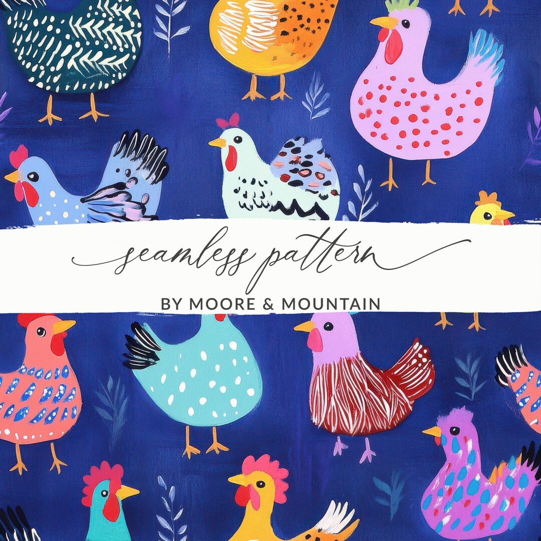Chicken Pattern Digital Seamless Chicken Digital Paper, Colorful Chicken Pattern, Farmhouse ...