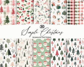 30 Gentle Christmas Pattern Set, Cute Handdrawn Christmas Santa, Dusty Pink and Sage Green Christmas Patterns Seamless Files, Commercial Use