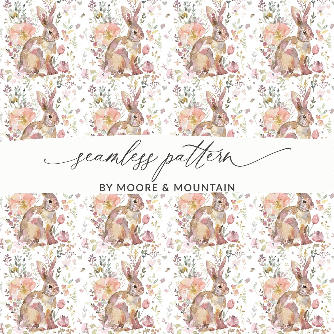 Painted Bunny Seamless Pattern, Watercolor Spring Bunny Background ...
