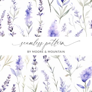 Patrón de lavanda sin costuras boho, fondo de lavanda, fondo de ramitas de lavanda en acuarela, patrón repetido, papel digital, tallos de lavanda