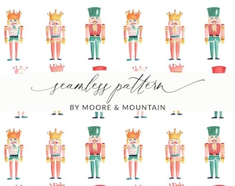 Watercolor Nutcracker Seamless Pattern, Christmas Digital Paper (JPEG, PNG)