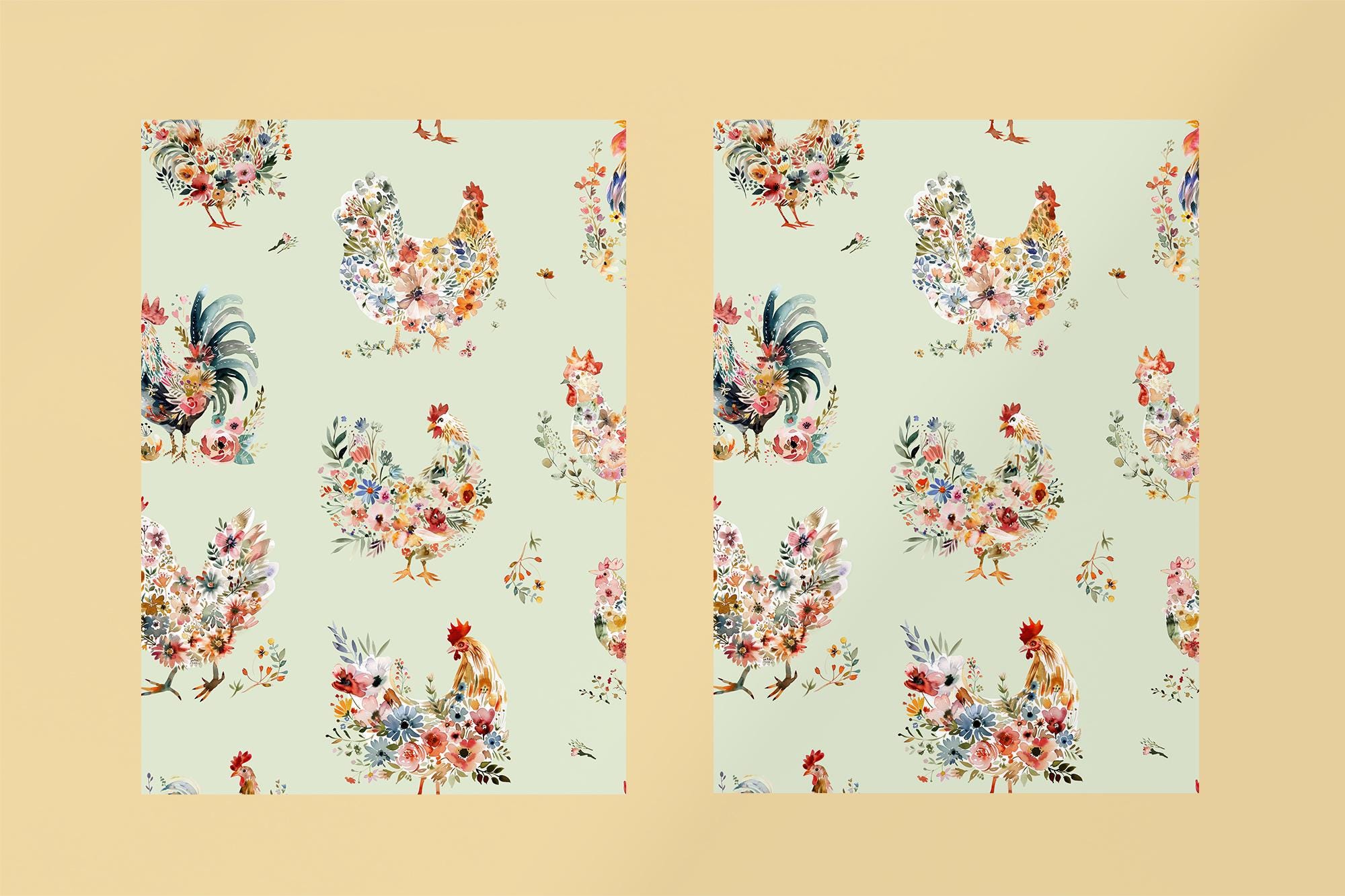 Chicken Repeat Pattern Cute Chickens Seamless Background Farmhouse Chicken Repeating Pattern ...