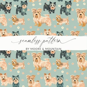 Yorkshire Terrier Seamless Pattern, Cute Yorkie Dog Background, Quirky Dogs Seamless Pattern Commercial Use JPEG, PNG Files