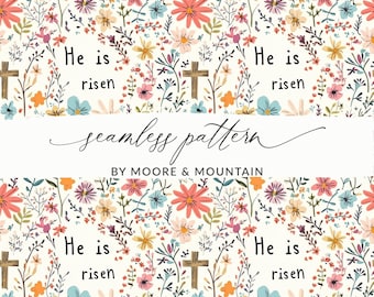 He is Risen Seamless Background Pattern Christian Easter Background, Religious Easter Pattern, Seamless Christian Spring Pattern PNG