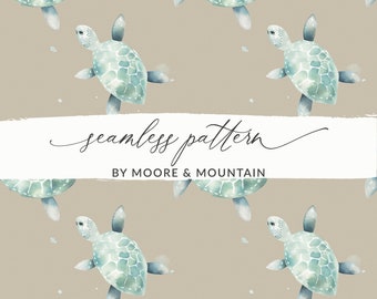 Seamless Pastel Turtle Pattern, Cute Watercolor Turtle Background Painted Turtle Digital Paper, Boho Turtle Design, Commercial Use, Brown