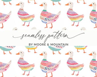 Watercolor Duck Seamless Pattern, Pastel Winter Background (Digital Download)