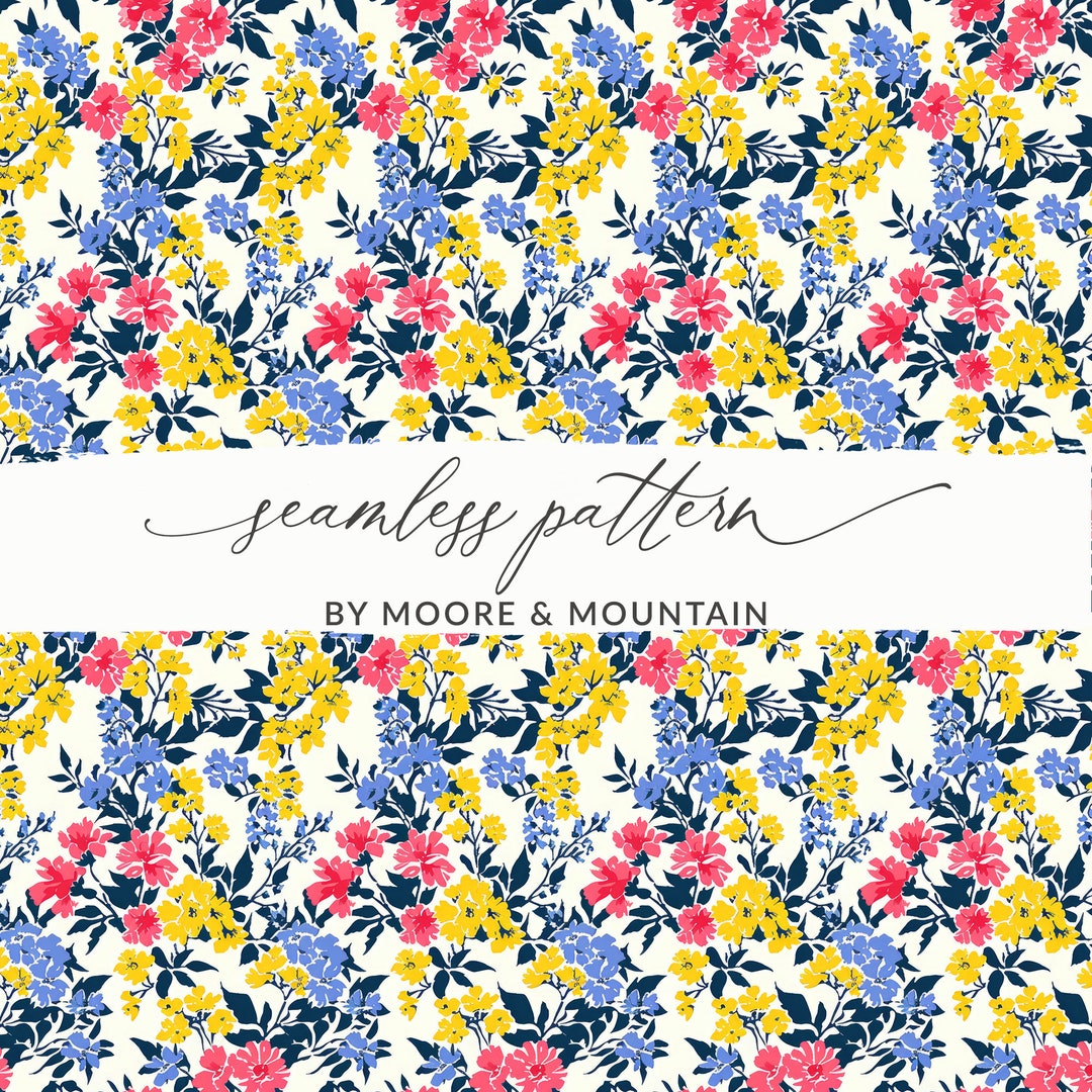 Yellow and Blue Seamless Flowers Pattern for Commercial Use Floral ...