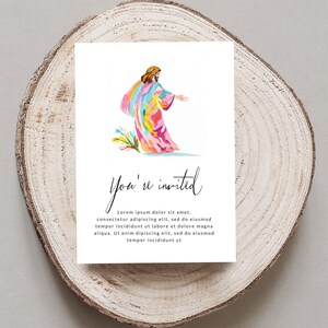 You're Invited card, colorful Jesus illustration invitation, Christian event invitation, church gathering invite, religious invite
