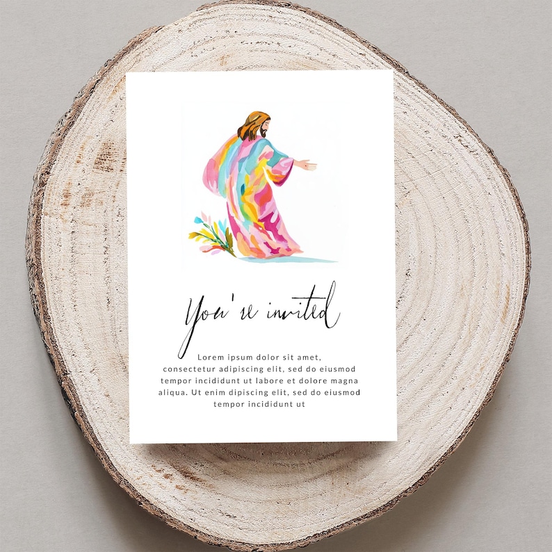 You're Invited card, colorful Jesus illustration invitation, Christian event invitation, church gathering invite, religious invite