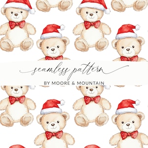 Christmas Teddy Bear Seamless Background Pattern Holiday Bear Background Seamless Christmas Bear Pattern Digital Pattern PNG