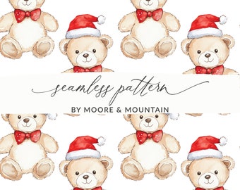 Christmas Teddy Bear Seamless Background Pattern Holiday Bear Background Seamless Christmas Bear Pattern Digital Pattern PNG