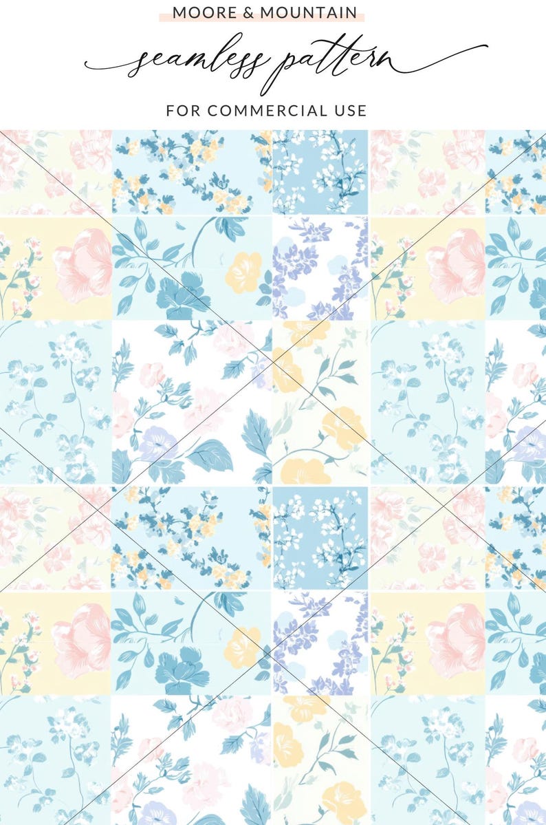 Seamless floral pattern, digital download, spring flowers design, pastel colors, commercial use, crafting, scrapbooking, DIY projects
