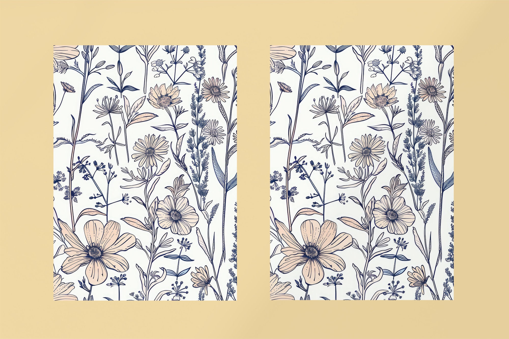 Sketched Wildflower Seamless Line Art Pattern, Boho Wildflower Pattern ...