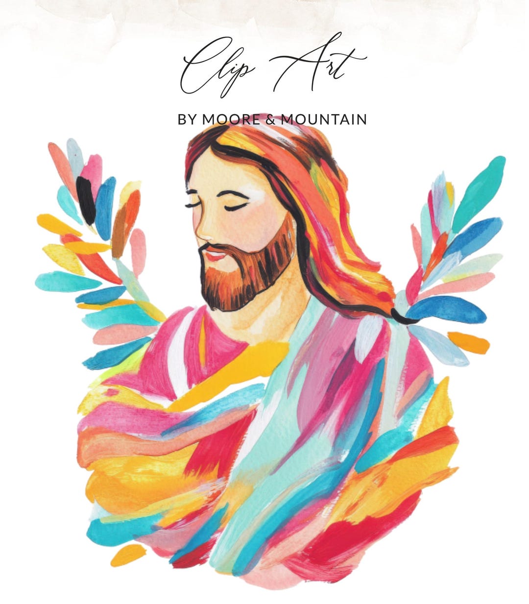 Vibrant Watercolor Jesus Clipart Digital, Painterly Neon Art PNG ...