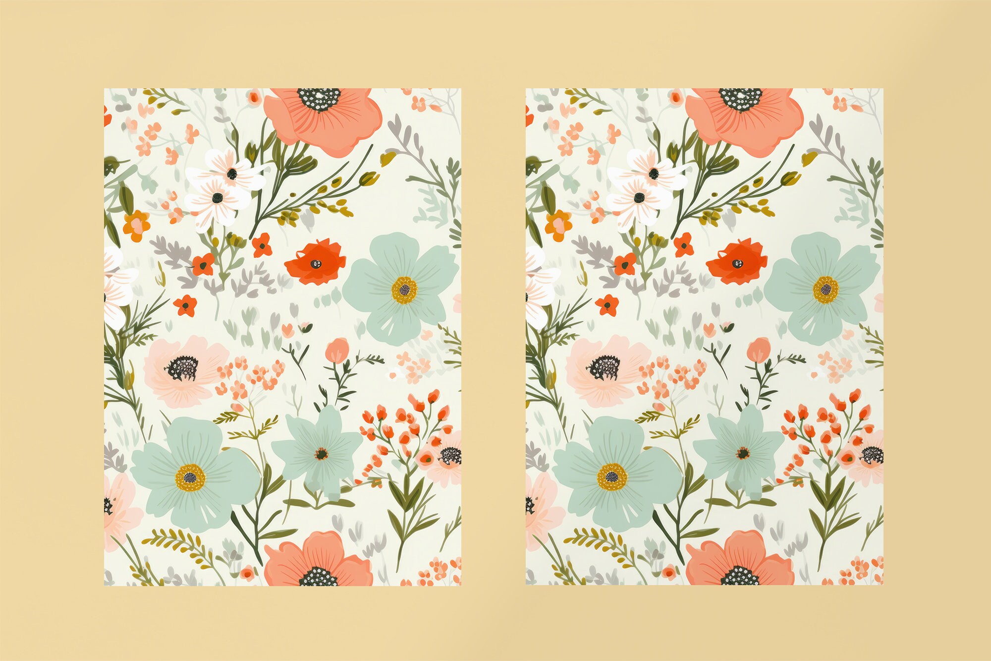 Muted Colors Seamless Pattern, Boho Colors Floral Background, Digital ...