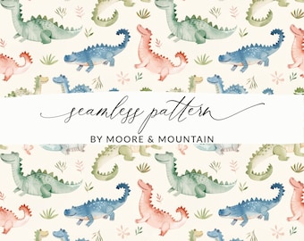 Baby Dinosaur Seamless Pattern for Boys Textile Design, Commercial Use Dinosaur Repeating Pattern Digital File, Seamless Dinosaur Background