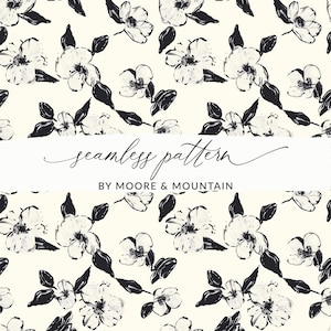 Black Flowers Seamless Pattern Background Black Floral Repeat Pattern Background Black and White Flowers Pattern Commercial Use