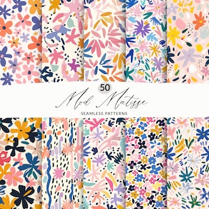 50 motifs floraux abstraits mod, arrière-plans abstraits Matisse sans couture, arrière-plans colorés sans couture mod, motifs abstraits géniaux, JPEG