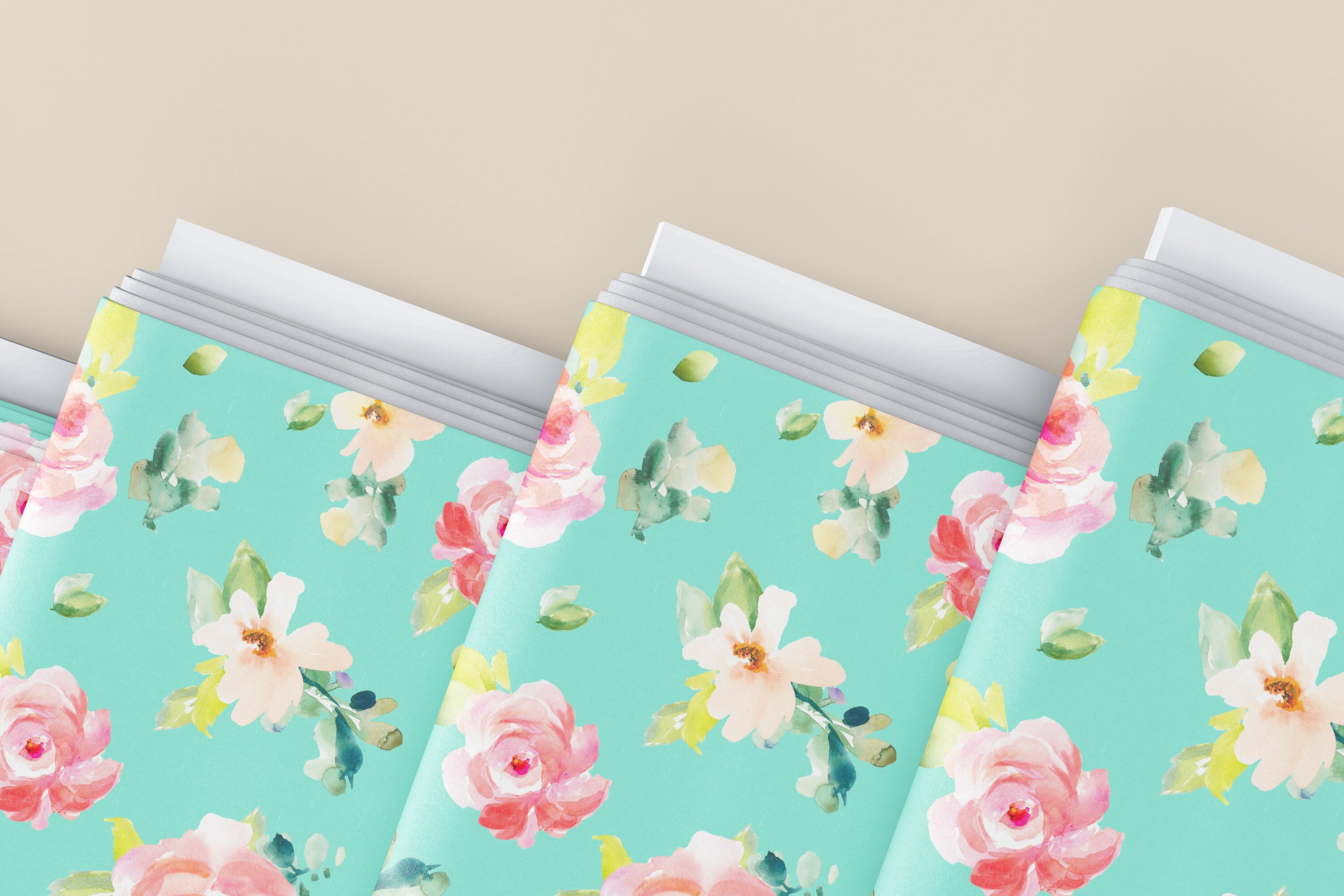 Pink and Mint Floral Pattern, Seamless Mint Green Flowers