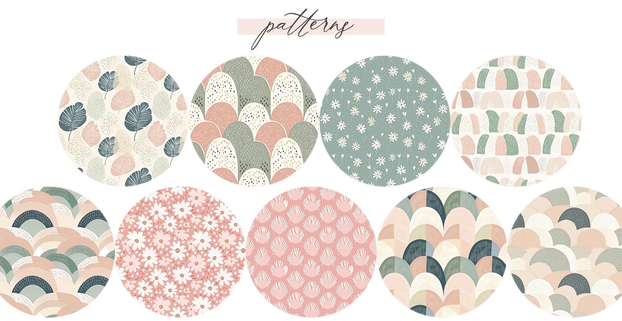 25 Boho Line Art Patterns, Modern Boho Seamless Pattern Set, Sage Green ...