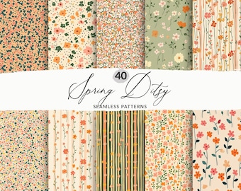 40 Seamless Ditsy Boho Spring Seamless Patterns Dusty Rose Floral Seamless Patterns, Seamless Boho Floral Background Repeating PNG Digital