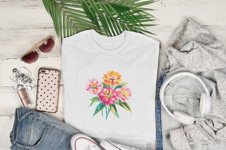 Watercolor Zinnia Flowers Design, Vibrant Floral Art Print, Colorful Summer Bloom Tee, Aesthetic Nature Garden Bouquet Shirt Gift