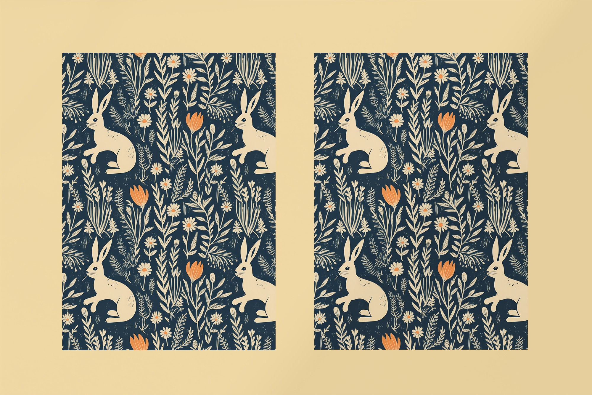 Navy Blue Rabbit Background, Repeating Rabbit Design for Fabric ...